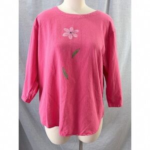 Elegant Pink Floral Long Sleeve Women's Top